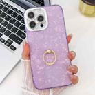 For iPhone 16 Pro Max Plating Glitter Texture Ring Holder TPU Phone Case with Lens Film(Purple Shell Pattern) - 1