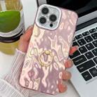 For iPhone 16 Pro Max Plating Glitter Texture Ring Holder TPU Phone Case with Lens Film(Pink Wrinkles) - 1