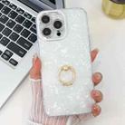 For iPhone 16 Pro Plating Glitter Texture Ring Holder TPU Phone Case with Lens Film(White Shell Grain) - 1