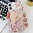 For iPhone 16 Plus Plating Glitter Texture Ring Holder TPU Phone Case with Lens Film(Pink Water Ripples) - 1