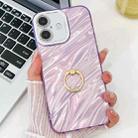 For iPhone 16 Plus Plating Glitter Texture Ring Holder TPU Phone Case with Lens Film(Purple Water Ripples) - 1