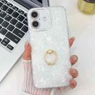 For iPhone 16 Plus Plating Glitter Texture Ring Holder TPU Phone Case with Lens Film(White Shell Grain) - 1