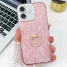 For iPhone 16 Plus Plating Glitter Texture Ring Holder TPU Phone Case with Lens Film(Pink Shell Pattern) - 1