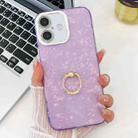 For iPhone 16 Plus Plating Glitter Texture Ring Holder TPU Phone Case with Lens Film(Purple Shell Pattern) - 1