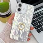 For iPhone 16 Plus Plating Glitter Texture Ring Holder TPU Phone Case with Lens Film(White Wrinkles) - 1