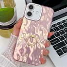 For iPhone 16 Plus Plating Glitter Texture Ring Holder TPU Phone Case with Lens Film(Pink Wrinkles) - 1