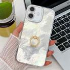 For iPhone 16 Plus Plating Glitter Texture Ring Holder TPU Phone Case with Lens Film(White Tinfoil Texture) - 1