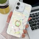 For iPhone 16 Plus Plating Glitter Texture Ring Holder TPU Phone Case with Lens Film(White Feathers) - 1