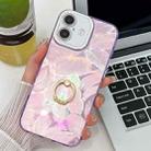 For iPhone 16 Plus Plating Glitter Texture Ring Holder TPU Phone Case with Lens Film(Purple Feathers) - 1