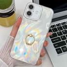 For iPhone 16 Plus Plating Glitter Texture Ring Holder TPU Phone Case with Lens Film(White Feather Yarn) - 1