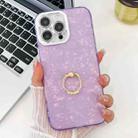 For iPhone 15 Pro Max Plating Glitter Texture Ring Holder TPU Phone Case with Lens Film(Purple Shell Pattern) - 1