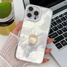 For iPhone 15 Pro Plating Glitter Texture Ring Holder TPU Phone Case with Lens Film(White Tinfoil Texture) - 1