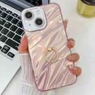 For iPhone 15 Plating Glitter Texture Ring Holder TPU Phone Case with Lens Film(Pink Water Ripples) - 1