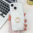 For iPhone 15 Plating Glitter Texture Ring Holder TPU Phone Case with Lens Film(White Shell Grain) - 1