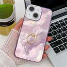 For iPhone 15 Plating Glitter Texture Ring Holder TPU Phone Case with Lens Film(Purple Tinfoil Texture) - 1