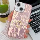 For iPhone 14 Plating Glitter Texture Ring Holder TPU Phone Case with Lens Film(Pink Wrinkles) - 1