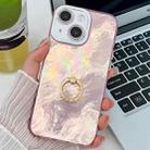 For iPhone 14 Plating Glitter Texture Ring Holder TPU Phone Case with Lens Film(Pink Tinfoil Texture) - 1