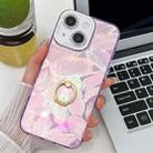 For iPhone 14 Plating Glitter Texture Ring Holder TPU Phone Case with Lens Film(Purple Feathers) - 1