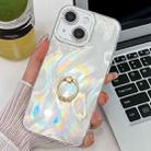 For iPhone 14 Plating Glitter Texture Ring Holder TPU Phone Case with Lens Film(White Feather Yarn) - 1