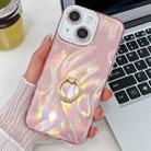 For iPhone 14 Plating Glitter Texture Ring Holder TPU Phone Case with Lens Film(Pink Feather Yarn) - 1