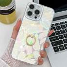 For iPhone 14 Pro Plating Glitter Texture Ring Holder TPU Phone Case with Lens Film(White Feathers) - 1