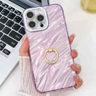 For iPhone 14 Pro Max Plating Glitter Texture Ring Holder TPU Phone Case with Lens Film(Purple Water Ripples) - 1