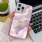 For iPhone 14 Pro Max Plating Glitter Texture Ring Holder TPU Phone Case with Lens Film(Purple Tinfoil Texture) - 1