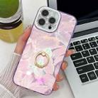 For iPhone 14 Pro Max Plating Glitter Texture Ring Holder TPU Phone Case with Lens Film(Purple Feathers) - 1