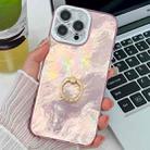 For iPhone 13 Pro Plating Glitter Texture Ring Holder TPU Phone Case with Lens Film(Pink Tinfoil Texture) - 1