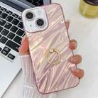 For iPhone 13 Plating Glitter Texture Ring Holder TPU Phone Case with Lens Film(Pink Water Ripples) - 1