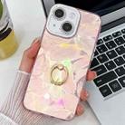 For iPhone 13 Plating Glitter Texture Ring Holder TPU Phone Case with Lens Film(Pink Feathers) - 1