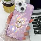 For iPhone 13 Plating Glitter Texture Ring Holder TPU Phone Case with Lens Film(Purple Feather Yarn) - 1