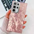 For Samsung Galaxy S24 Ultra 5G Plating Glitter Texture TPU Phone Case with Lens Film(Pink Wrinkles) - 1