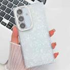 For Samsung Galaxy A15 5G Plating Glitter Texture TPU Phone Case with Lens Film(White Shell Pattern) - 1