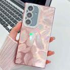 For Samsung Galaxy S25+ 5G Plating Glitter Texture TPU Phone Case with Lens Film(Pink Feathers) - 1