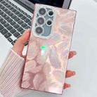 For Samsung Galaxy S25 Ultra 5G Plating Glitter Texture TPU Phone Case with Lens Film(Pink Feathers) - 1