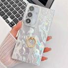 For Samsung Galaxy S24 FE 5G Plating Glitter Texture Ring Holder TPU Phone Case with Lens Film(White Wrinkles) - 1