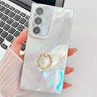 For Samsung Galaxy S24 FE 5G Plating Glitter Texture Ring Holder TPU Phone Case with Lens Film(White Tinfoil Texture) - 1