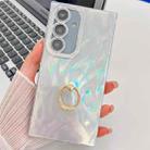 For Samsung Galaxy A55 5G Plating Glitter Texture Ring Holder TPU Phone Case with Lens Film(White Feather Yarn) - 1