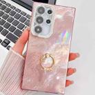 For Samsung Galaxy S24 Ultra 5G Plating Glitter Texture Ring Holder TPU Phone Case with Lens Film(Pink Tinfoil Texture) - 1