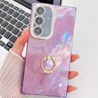 For Samsung Galaxy S24+ 5G Plating Glitter Texture Ring Holder TPU Phone Case with Lens Film(Purple Tinfoil Texture) - 1