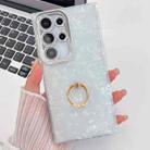 For Samsung Galaxy S23 Ultra 5G Plating Glitter Texture Ring Holder TPU Phone Case with Lens Film(White Shell Pattern) - 1