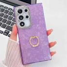 For Samsung Galaxy S23 Ultra 5G Plating Glitter Texture Ring Holder TPU Phone Case with Lens Film(Purple Shell Pattern) - 1