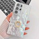 For Samsung Galaxy S23 Ultra 5G Plating Glitter Texture Ring Holder TPU Phone Case with Lens Film(White Wrinkles) - 1