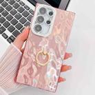 For Samsung Galaxy S23 Ultra 5G Plating Glitter Texture Ring Holder TPU Phone Case with Lens Film(Pink Wrinkles) - 1