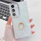 For Samsung Galaxy A36 5G Plating Glitter Texture Ring Holder TPU Phone Case with Lens Film(White Shell Pattern) - 1