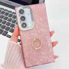For Samsung Galaxy A36 5G Plating Glitter Texture Ring Holder TPU Phone Case with Lens Film(Pink Shell Pattern) - 1