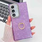 For Samsung Galaxy A36 5G Plating Glitter Texture Ring Holder TPU Phone Case with Lens Film(Purple Shell Pattern) - 1