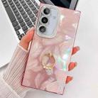 For Samsung Galaxy A36 5G Plating Glitter Texture Ring Holder TPU Phone Case with Lens Film(Pink Feathers) - 1