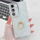 For Samsung Galaxy S25 5G Plating Glitter Texture Ring Holder TPU Phone Case with Lens Film(White Shell Pattern) - 1
